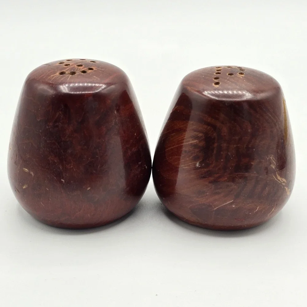 Vtg Little Brown Wooden Egg Salt & Pepper Shaker Set Rustic‎ Farmhouse Country